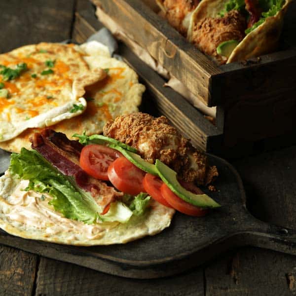 Fried Chicken and Cheddar Scallion Naan Bread Sandwich