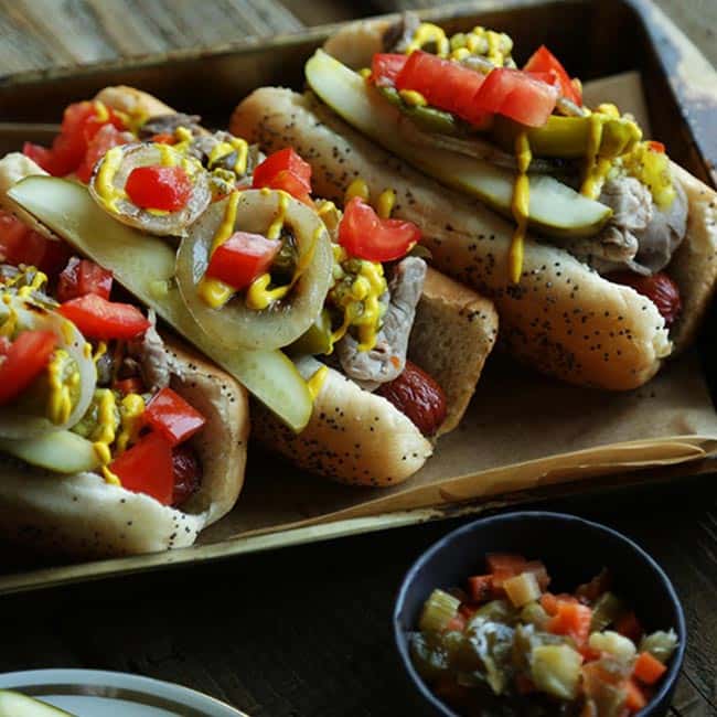 Kosher Italian Beef topped Chicago Dog