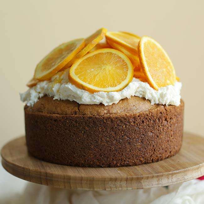Orange Cornmeal Cake with Hazelnut Caramel Buttercream