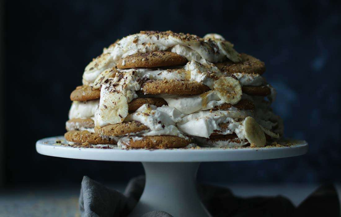 Ice Box Cake with Peanut Butter Cookie Recipe and Banana Cream