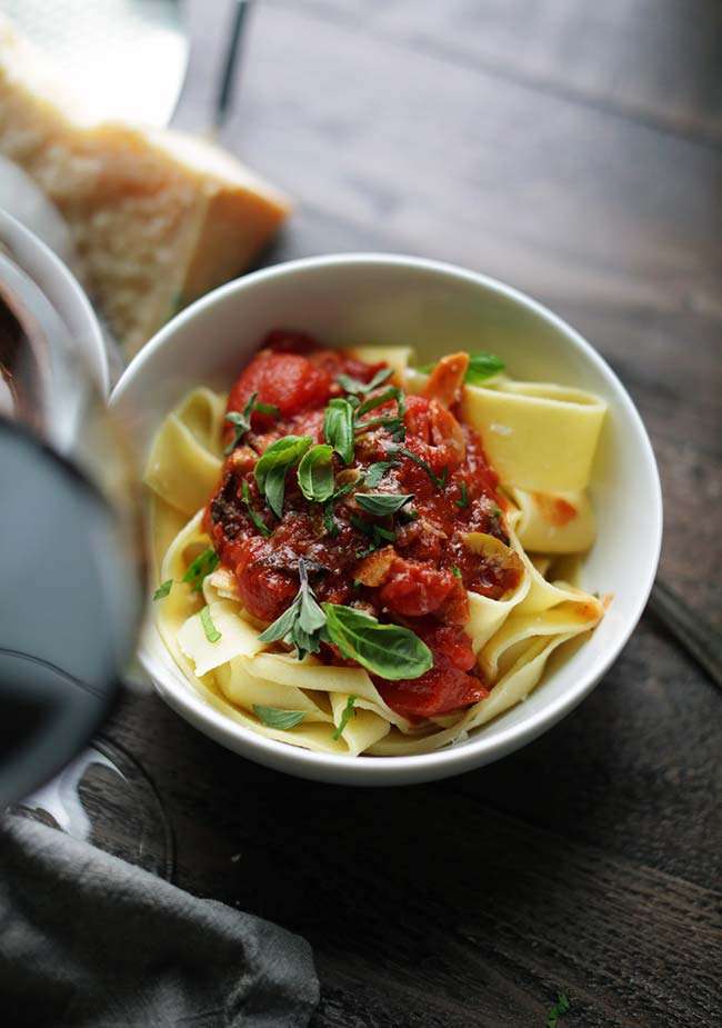 Homemade Pappardelle Pasta with Puttanesca Sauce Recipe