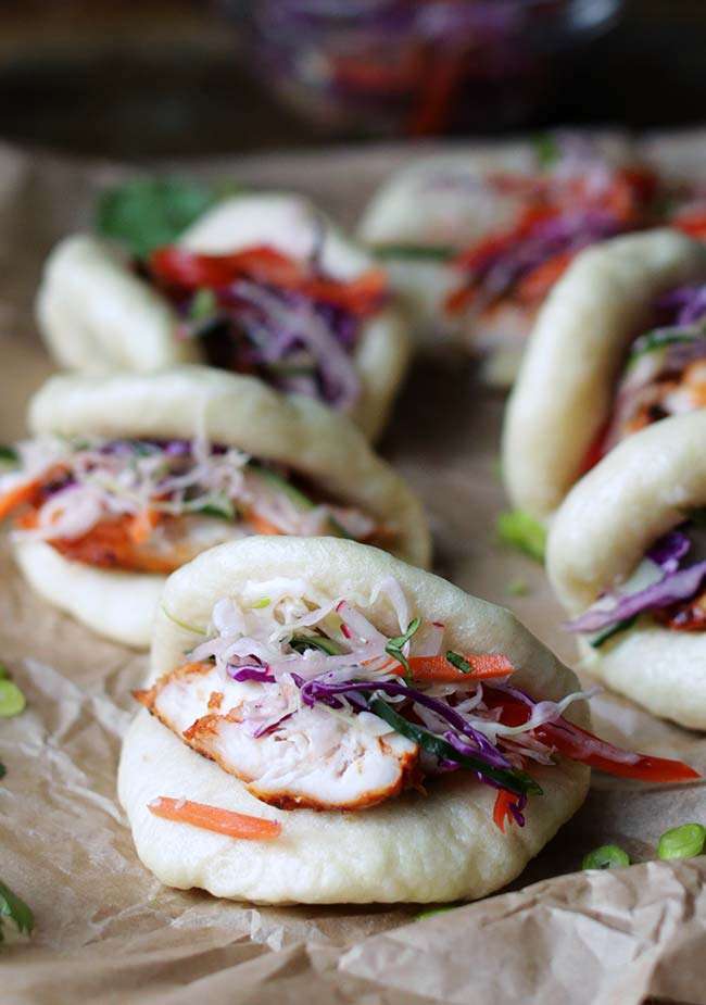 Bao Bun Tacos with Gochujang Chicken Recipe and Banh Mi Slaw