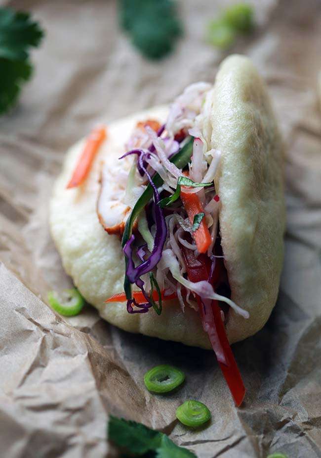 Bao Bun Tacos with Gochujang Chicken Recipe and Banh Mi Slaw
