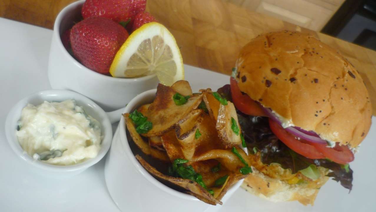 Crab cakes Sandwich with Aioli and Italian Fries