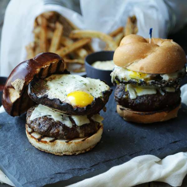 Mushroom Egg Burger with Grilled Onions