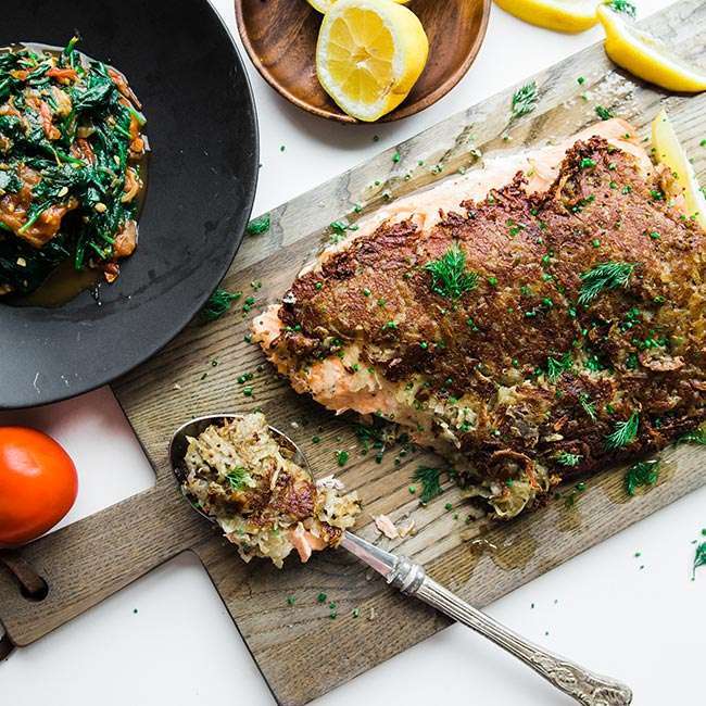 Shredded Hash Browns Crusted Salmon Chef Billy Parisi