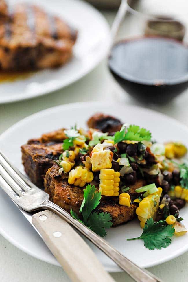 grilled pork chops with corn and cilantro