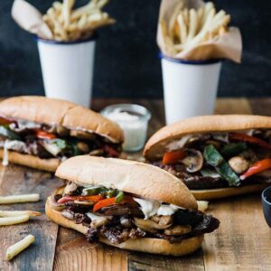 steak sandwich with toppings