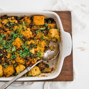 gluten free cornbread stuffing with chorizo