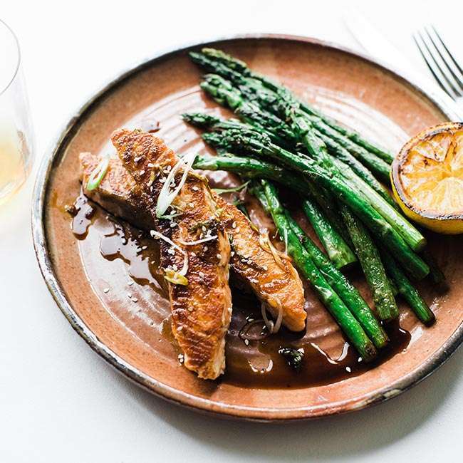 Bourbon Glazed Salmon Recipe with Grilled Asparagus | Billy Parisi