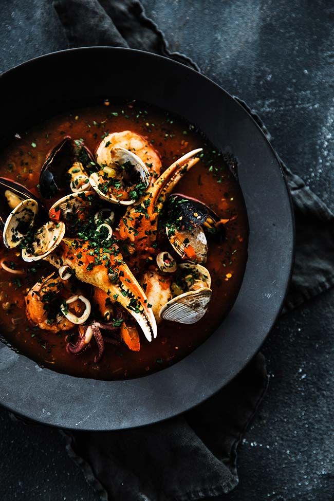authentic italian cioppino seafood stew with herb broth