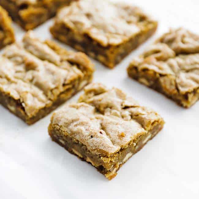 blondie bars on parchment paper