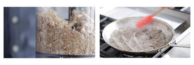 finely mincing mushrooms and cooking them in a pan