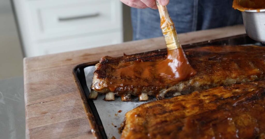 finished ribs with BBQ sauce