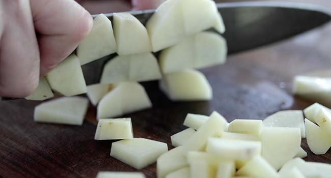 slicing potatoes