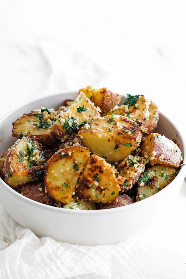 bowl of roasted parmesan potatoes