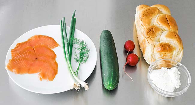 ingredients to make smoked salmon tea sandwiches