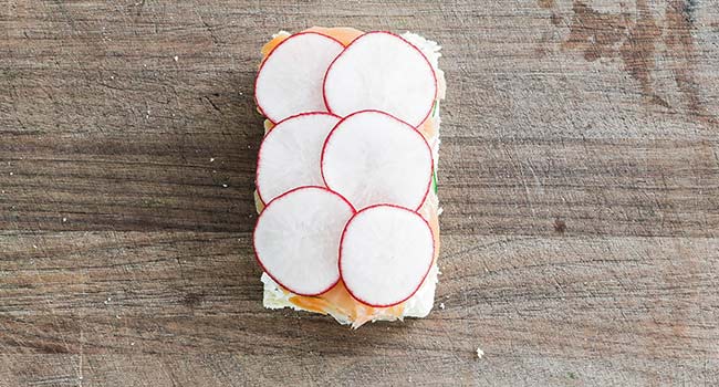 radishes on cucumbers