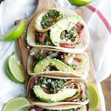flank steak tacos recipe with chimichurri sauce
