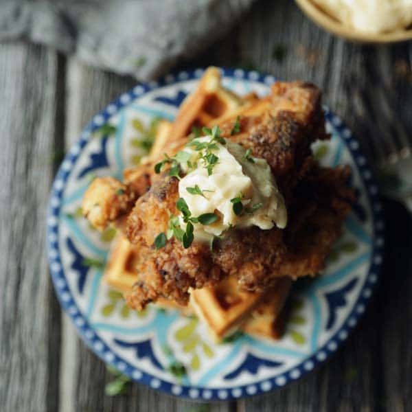 Horseradish Fried Chicken and Waffles with Maple Butter
