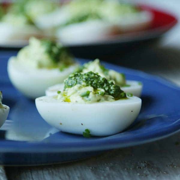 Pesto deviled eggs without mayo