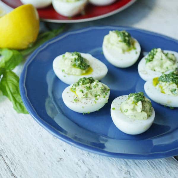 Pesto deviled eggs without mayo