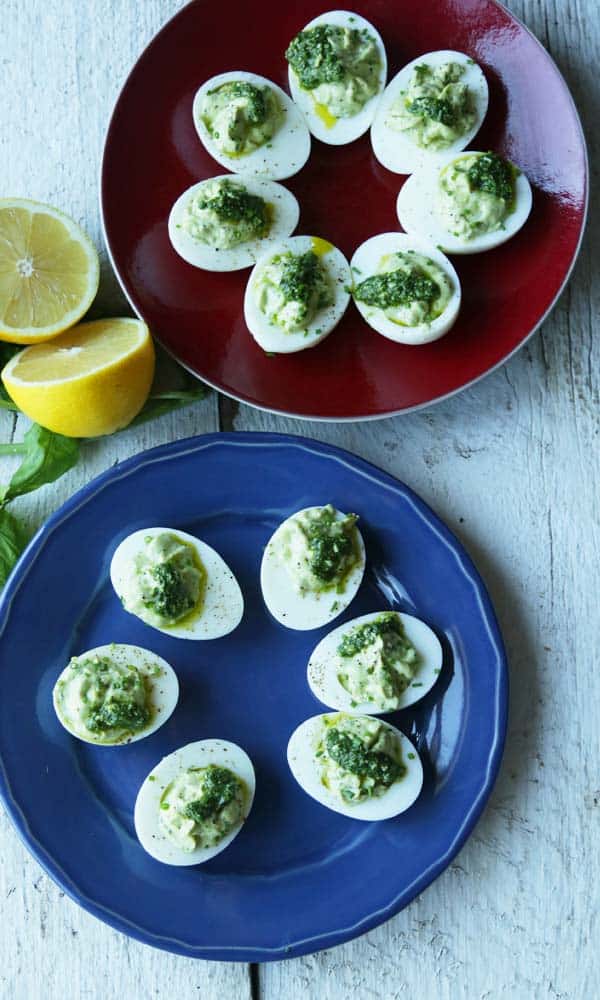 Pesto Deviled Eggs Without Mayo