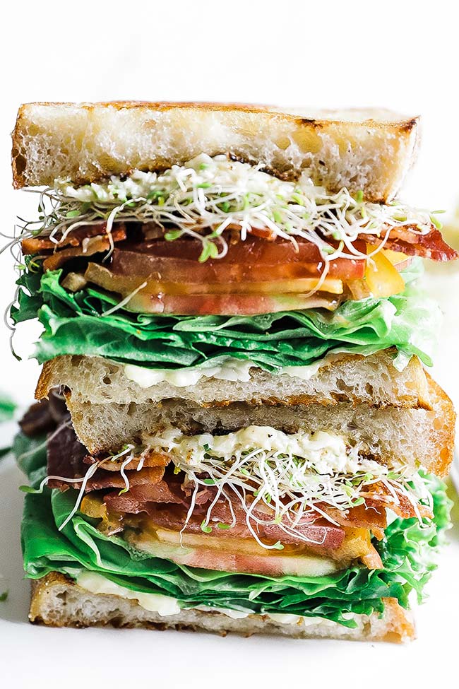 stacked homemade BLT sandwiches