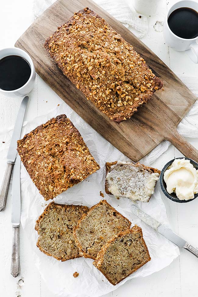 loaf of banana bread that is sliced