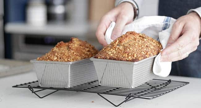 cooling banana bread on a rack