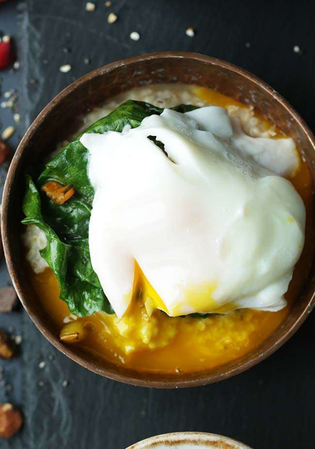 Poached Eggs and Greens Oatmeal