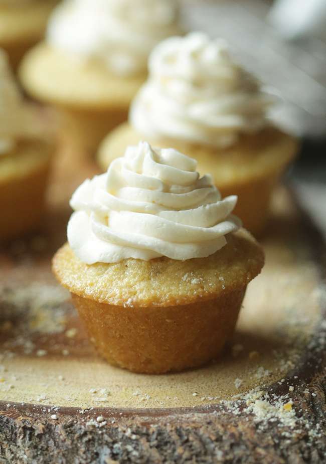 Mini Cornmeal Cupcakes with Maple Butter Cream