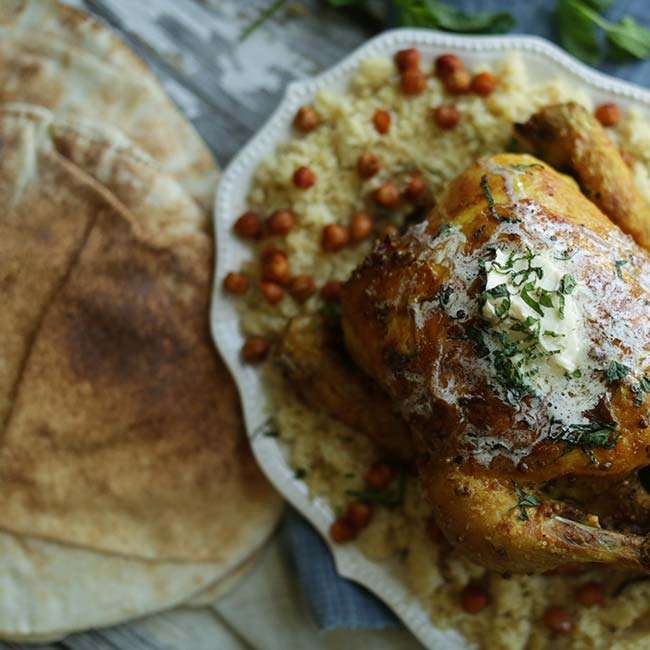 Turmeric Chicken with Honey Butter and Coconut Cous Cous