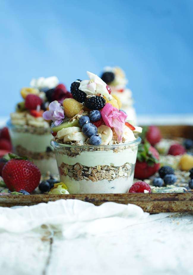 Avocado Yogurt with Muesli Cereal and Fresh Berries