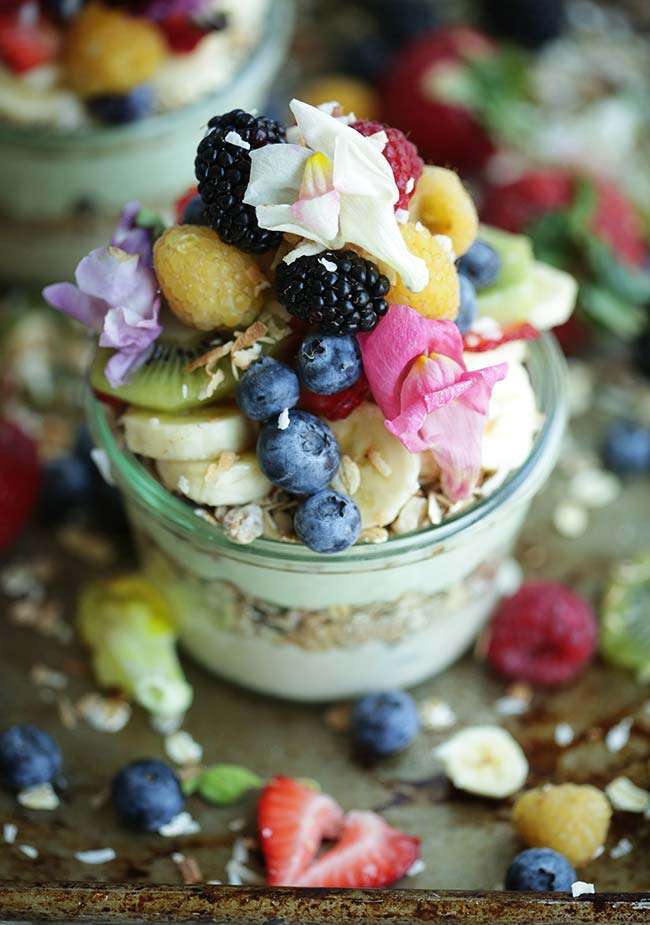 Avocado Yogurt with Muesli Cereal and Fresh Berries