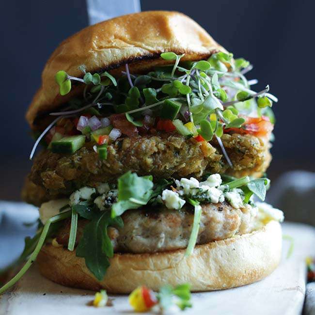 Mediterranean Turkey Burger with Zucchini Fritter and French Remoulade