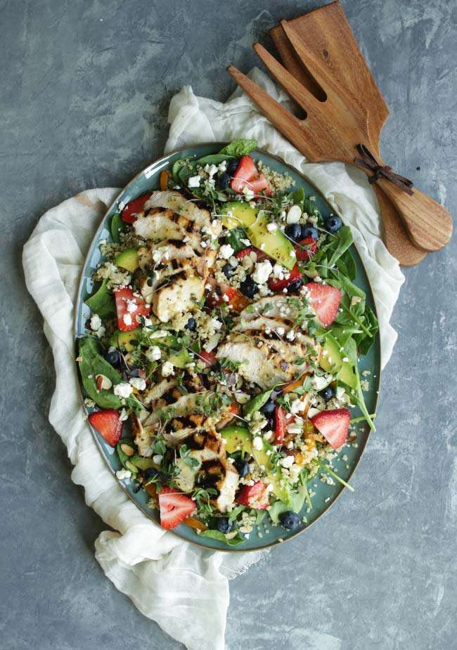 Spinach and Strawberry Salad with Grilled Lemon Chicken