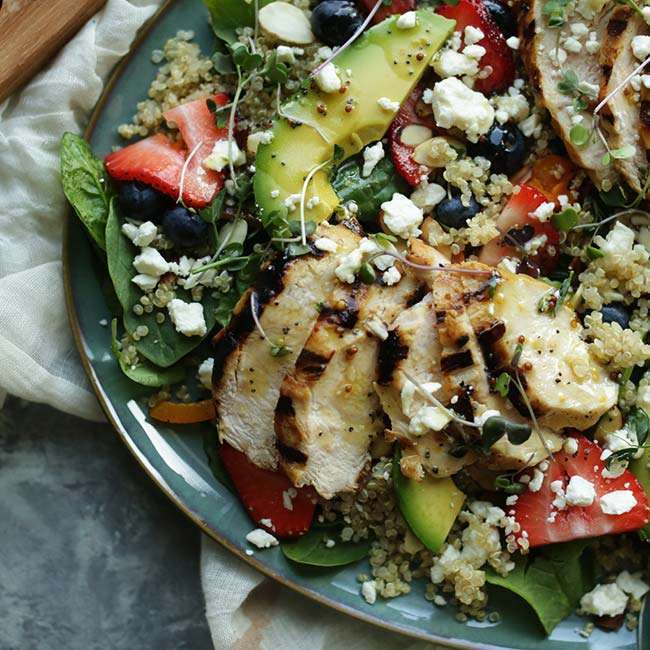 Spinach and Strawberry Salad with Grilled Lemon Chicken