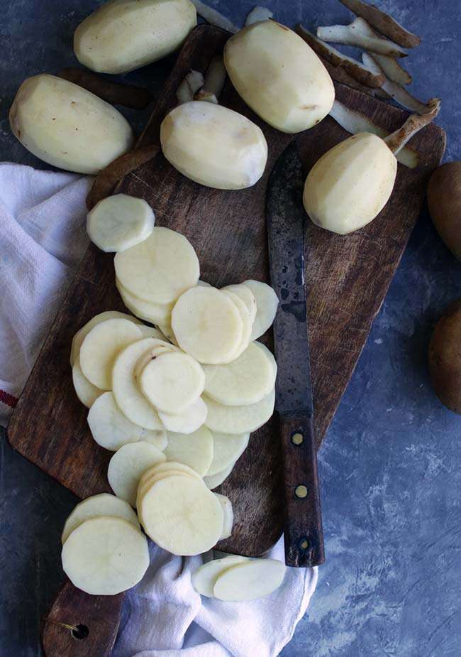 peeled sliced potatoes for scalloped potatoes
