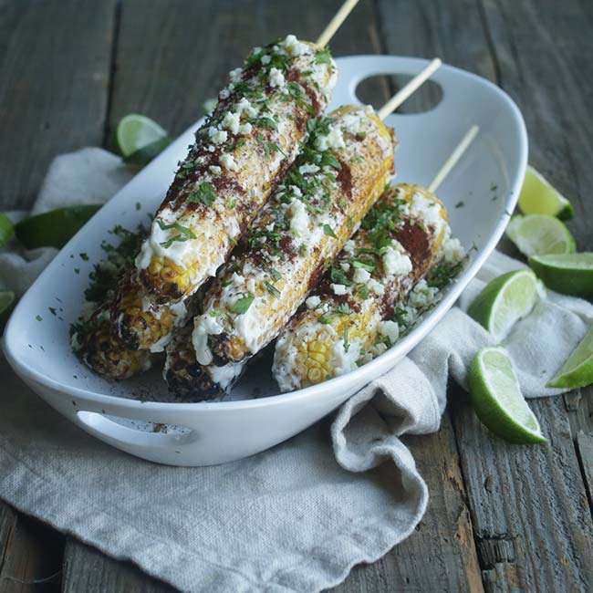 Elotes Recipe on a Stick with Cotija Cheese and Cilantro