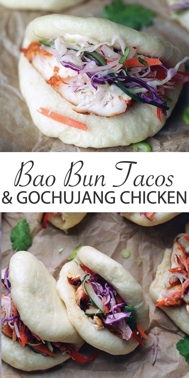 Bao Bun Tacos with Gochujang Chicken Recipe and Banh Mi Slaw