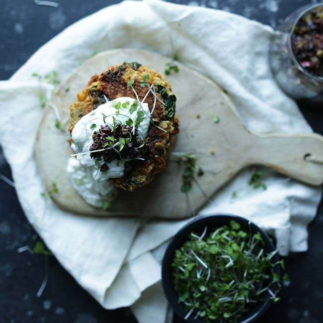Fritter Recipe with Quinoa, Chickpeas and Cucumber Yogurt Sauce