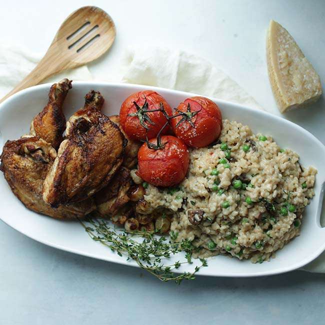 Truffle Butter Risotto Recipe with Roast Chicken and Herbs