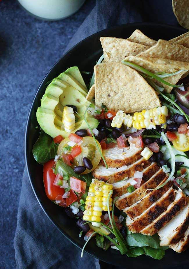 Taco Salad Recipe with Chicken and Avocado Lime Dressing