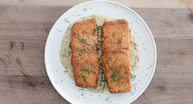 seared salmon with butter sauce