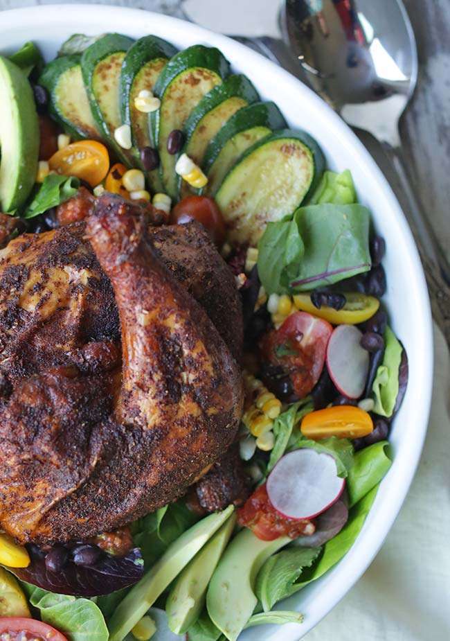 Smoked Chicken Greens Salad with Zucchini and Cilantro Lime Dressing