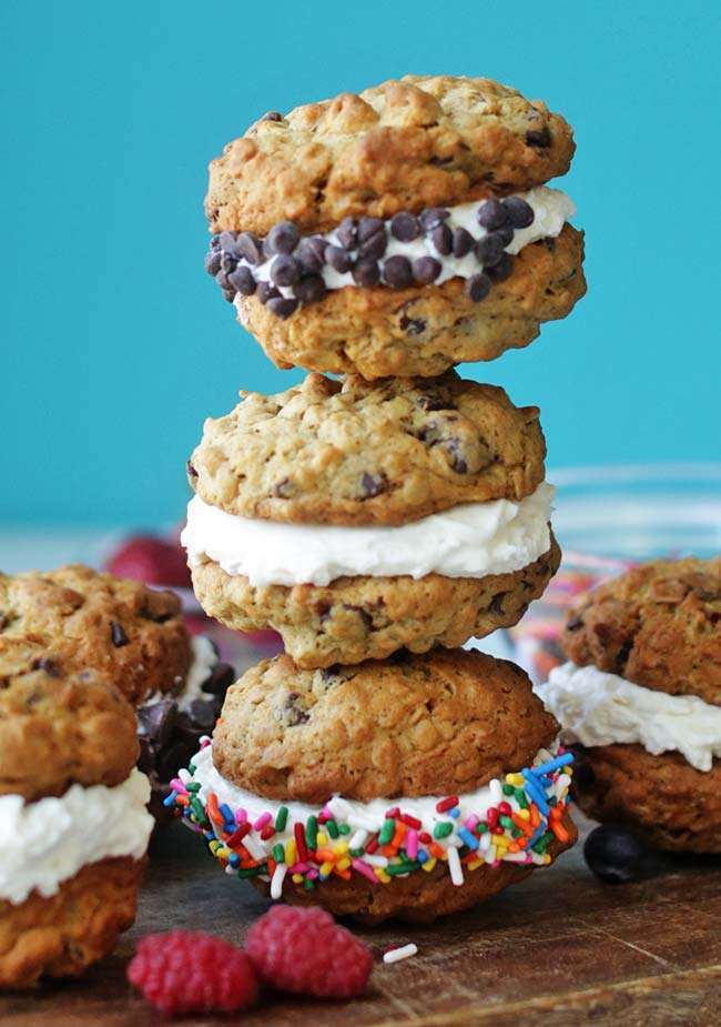 No Bake Cheesecake Peanut Butter Chocolate Chip Cookie Sandwiches