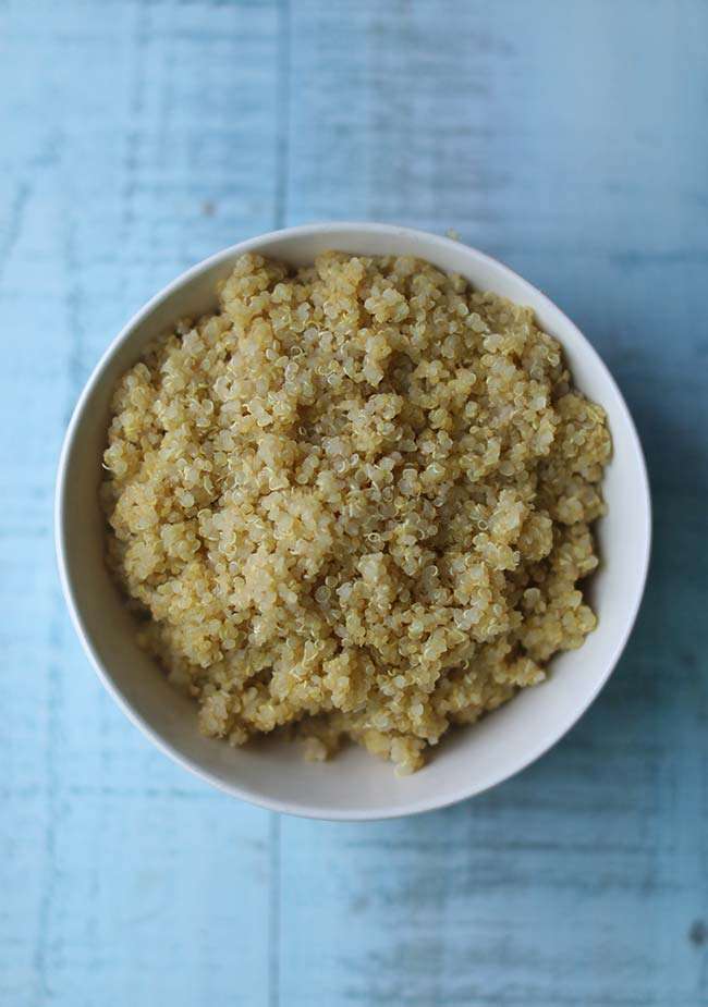 cooked and cooled quinoa in a bowl