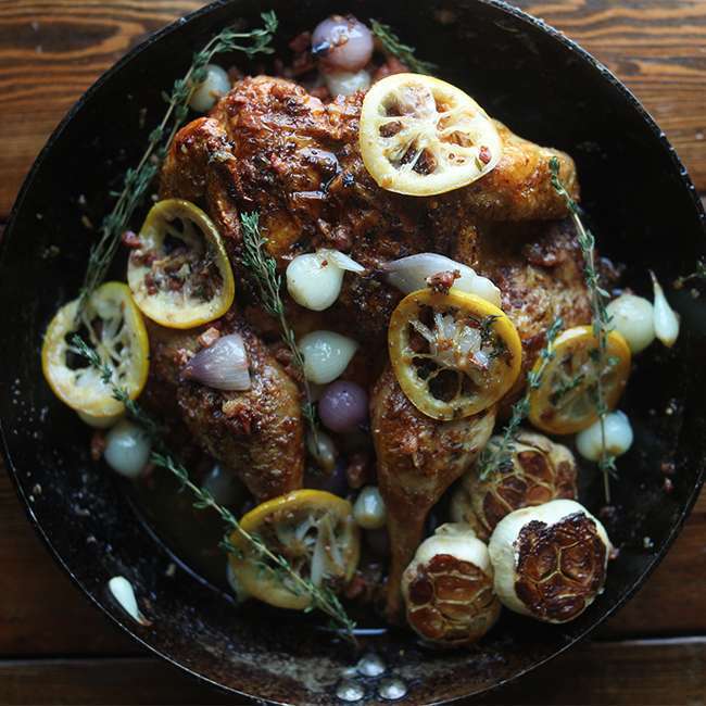 Spatchcock Chicken Recipe with Lemon Thyme Pan Sauce