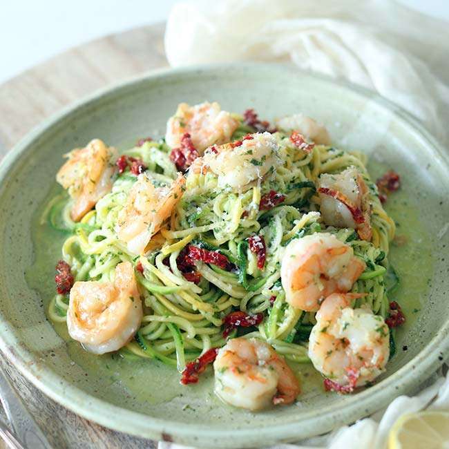 Zucchini Noodles With Pesto And Shrimp Scampi Recipe Chef Billy